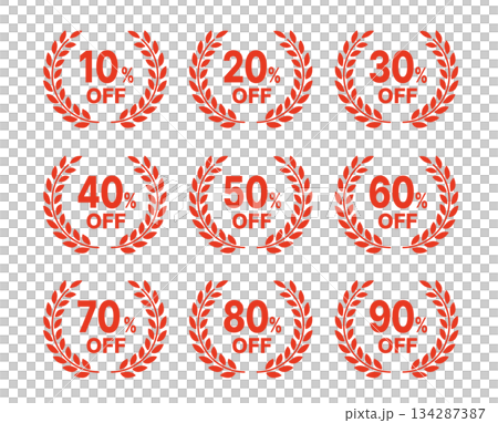 月桂樹のセール割引率（10〜90%OFF）アイコンラベルセット 赤 134287387