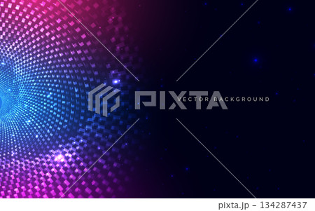 Technology square pattern overlay on blue and pink background. Technology data communication concept. Technology square pattern overlay on blue and pink background. Technology data communication concept. 134287437