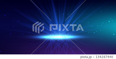 Blue beam diagonal with lighting effect sparkling on dark background. 134287440