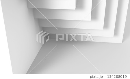 Abstract minimal architectural background, corner of white wall and stairs installation. 3d 134288019