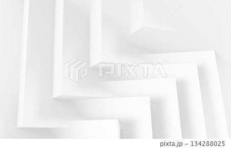 A clean, white abstract composition featuring geometric, stepped forms. 3d render 134288025