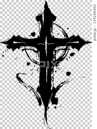 Cross and crescent moon ink painting design 134288403