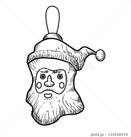 Christmas Santa head toy decor icon hand drawn, doodle sketch black line art Christmas Santa head toy decor icon hand drawn, doodle sketch black line art 134288419