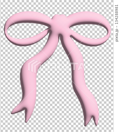Illustration of 3D pink ribbon for model, merchandise, decoration, patch, brooch, fabric print, breast cancer awareness campaign, icon, symbol, fashion, accessory, women costume, sticker, wedding card 134288981