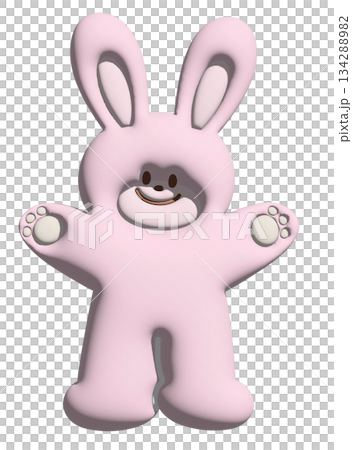 Illustration of happy pink bunny in 3D for model, merchandise, rabbit cartoon, character, comic, happy easter, emoji, mood, emotion, emotion, feeling, zoo, souvenir shop, pin, animal brooch, sticker 134288982