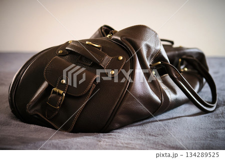 Leather Travel Bag on Soft Surface Leather Travel Bag on Soft Surface 134289525