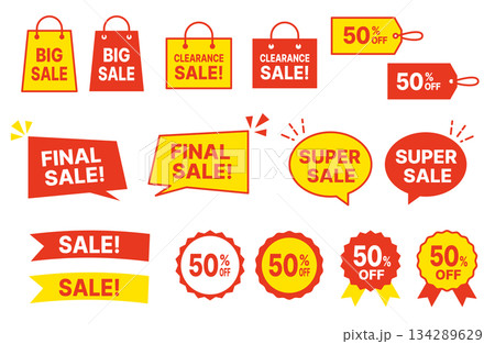 セール割引・アイコンラベルセット 赤・黄 134289629