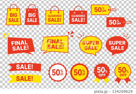 セール割引・アイコンラベルセット 赤・黄 134289629