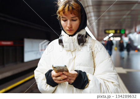 young woman in underground city transport young woman in underground city transport 134289632
