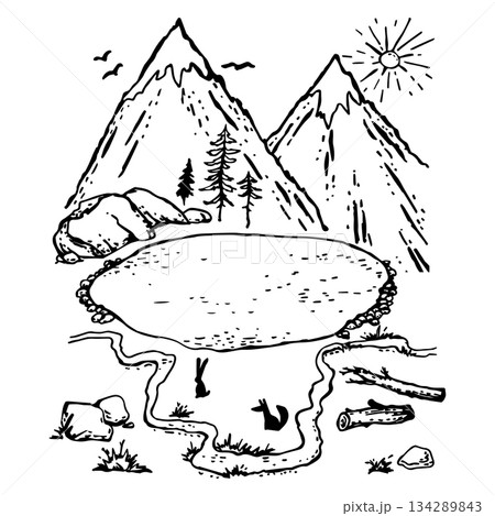 Isolated mountain objects in form of a landscape Isolated mountain objects in form of a landscape 134289843