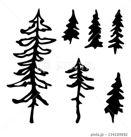 A set of minimalist vector fir and spruce trees 134289892