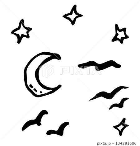 Night sky with stars, moon Night sky with stars, moon 134291606