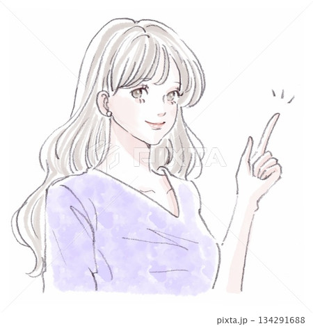 水彩画・手描き風の女性・女の子のイラスト素材 134291688