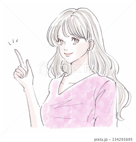 水彩画・手描き風の女性・女の子のイラスト素材 134291695