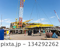 Offshore platform under construction with crane. 134292262