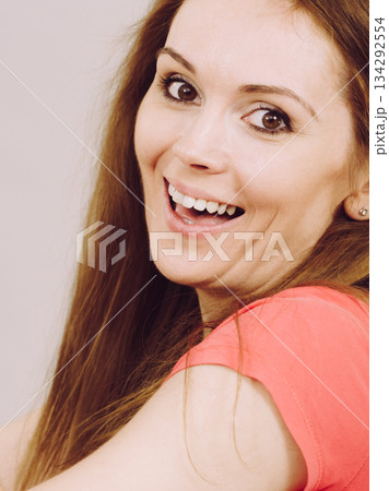 Portrait positive young woman 134292554