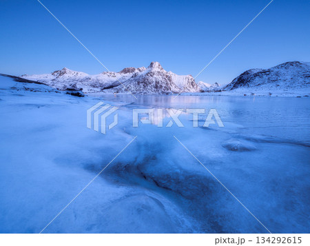 Lofoten islands, Norway. Nature in the fjords during winter night. Lofoten islands, Norway. Nature in the fjords during winter night. 134292615