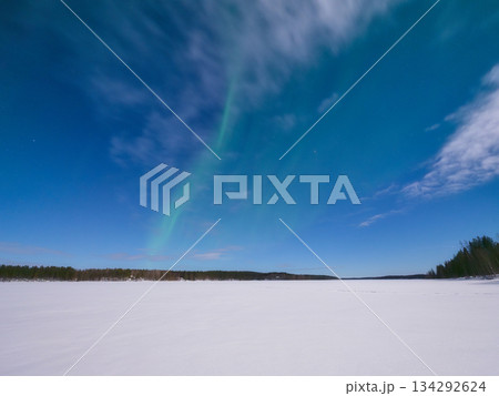 Northern Lights. Aurora Borealis. Landscape at night. Winter wonderland. Northern Lights. Aurora Borealis. Landscape at night. Winter wonderland. 134292624