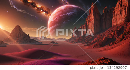 赤い地球外惑星の風景　AI生成画像 134292907