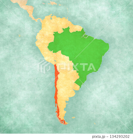 Map of South America - Brazil and Chile 134293202