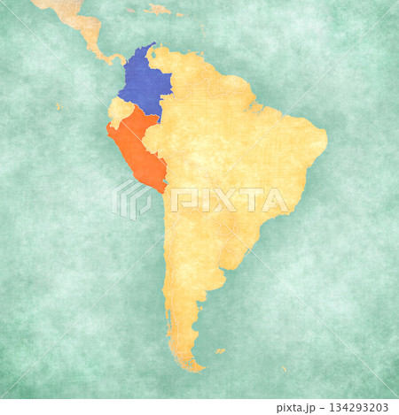 Map of South America - Colombia and Peru 134293203