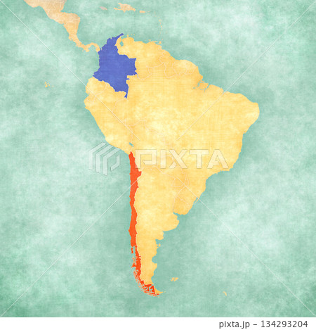 Map of South America - Colombia and Chile 134293204