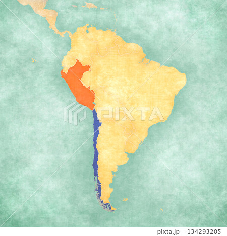 Map of South America - Chile and Peru 134293205