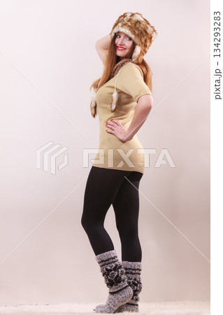 Beautiful winter woman in warm clothing 134293283