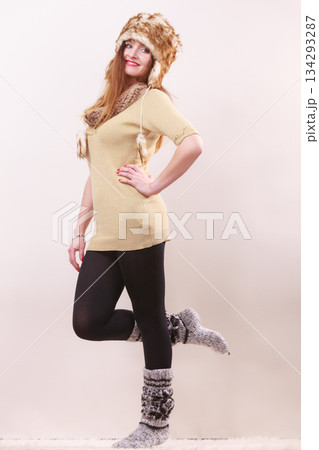 Beautiful winter woman in warm clothing 134293287