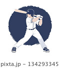 野球のバッター　バッティング構えのプロ野球風イラスト 134293345