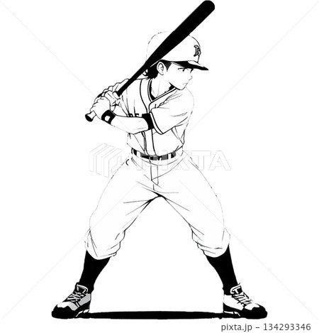野球のバッター バッティング構えのプロ野球風イラスト 野球のバッター バッティング構えのプロ野球風イラスト 134293346