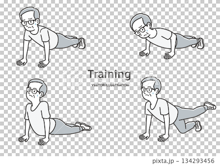 一位老人在做伏地挺身 一位老人在做伏地挺身 134293456