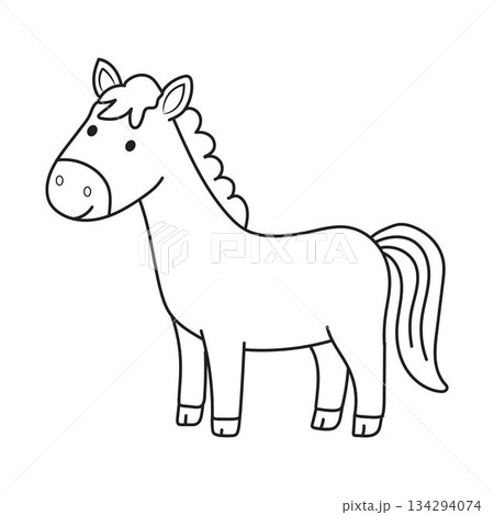 Cute cartoon horse line art outline drawing for coloring book 134294074