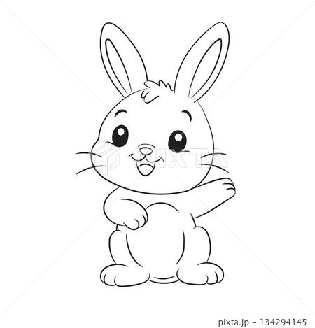 Cute cartoon rabbit line art outline drawing for coloring book 134294145