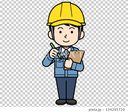 メモするヘルメットをかぶった現場監督の男性 134295720