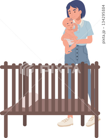 mother holding baby in nursery room 134295884