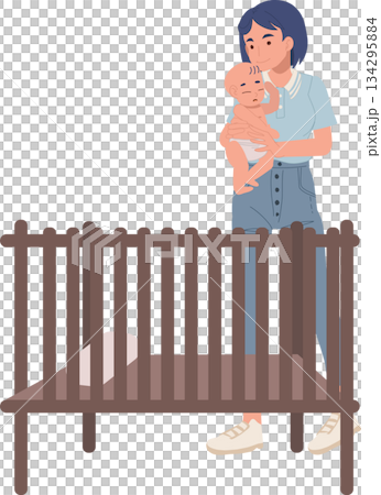 mother holding baby in nursery room 134295884