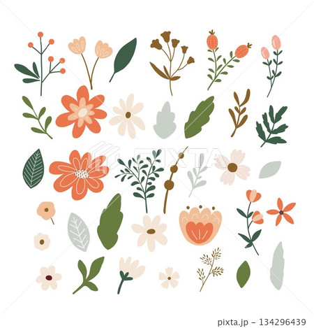 Colorful pastel flowers doodle vector collection Colorful pastel flowers doodle vector collection 134296439