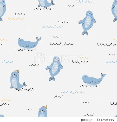 Vector seamless pattern with seals Vector seamless pattern with seals 134296445