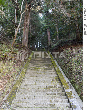 階段が続く飛鳥川上坐宇須多岐比売命神社の参道 134296480