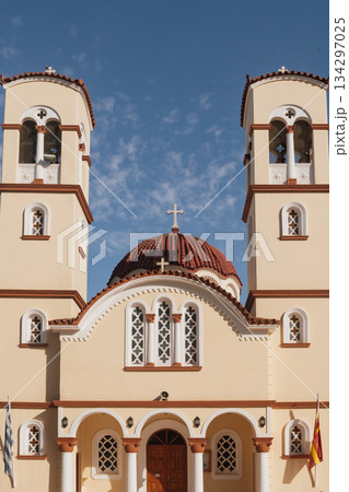 Facade and Towers of Analipsi Orthodox Church, Georgioupolis, Crete, Greece Facade and Towers of Analipsi Orthodox Church, Georgioupolis, Crete, Greece 134297025