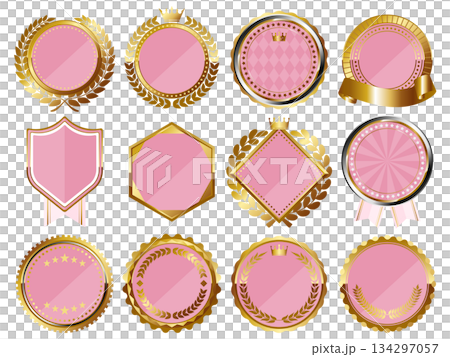 一套12個粉紅色和金色的奢華童話風格相框 134297057