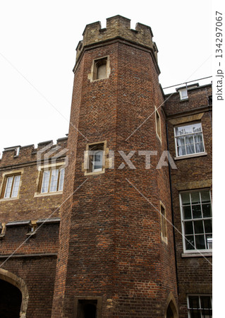 Old Brick Tower in a Historic Building With Open Windows in London 134297067