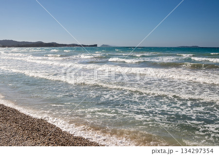 Ionian sea with waves, Acharavi, Corfu (Korfu), Greece 134297354