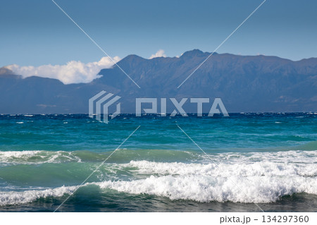 Ionian sea with waves, Acharavi, Corfu (Korfu), Greece 134297360