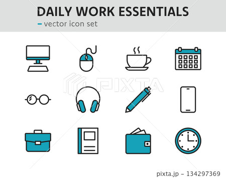 毎日の仕事で使う必需品ーシンプルなビジネスアイコンセット・カラー 134297369