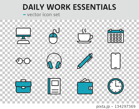 毎日の仕事で使う必需品ーシンプルなビジネスアイコンセット・カラー 134297369