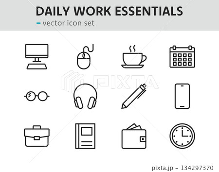 毎日の仕事で使う必需品ーシンプルなビジネスアイコンセット 134297370