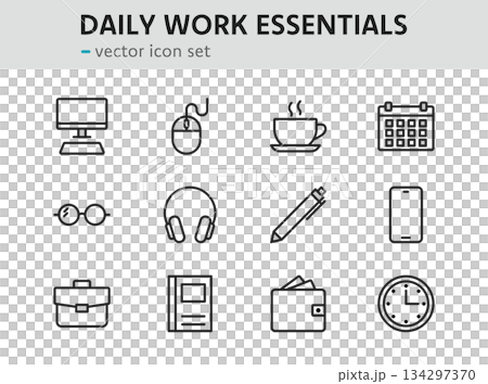 毎日の仕事で使う必需品ーシンプルなビジネスアイコンセット 134297370