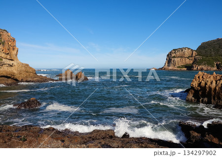 Knysna Heads River Inlet Overlooking Open Ocean Horizon Knysna Heads River Inlet Overlooking Open Ocean Horizon 134297902